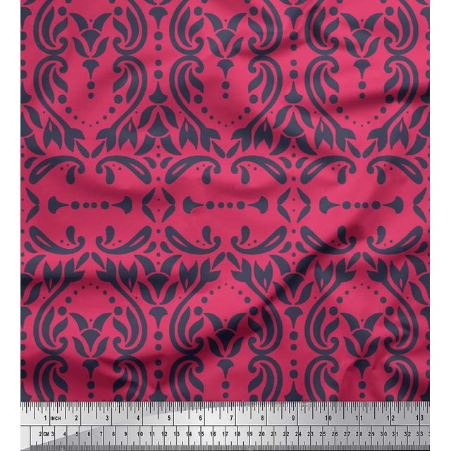 Soimoi Pink Rayon Fabric Moroccan Damask Print Fabric by Yard 42 Inch Wide