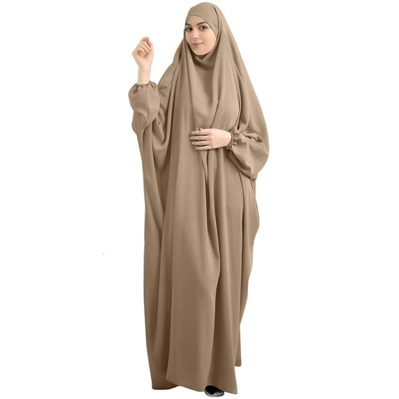 lanema Women One-Piece Prayer Dress Full Hooded Eid Jilbab Overhead Abaya Kaftan with Hijab Dubai Gown