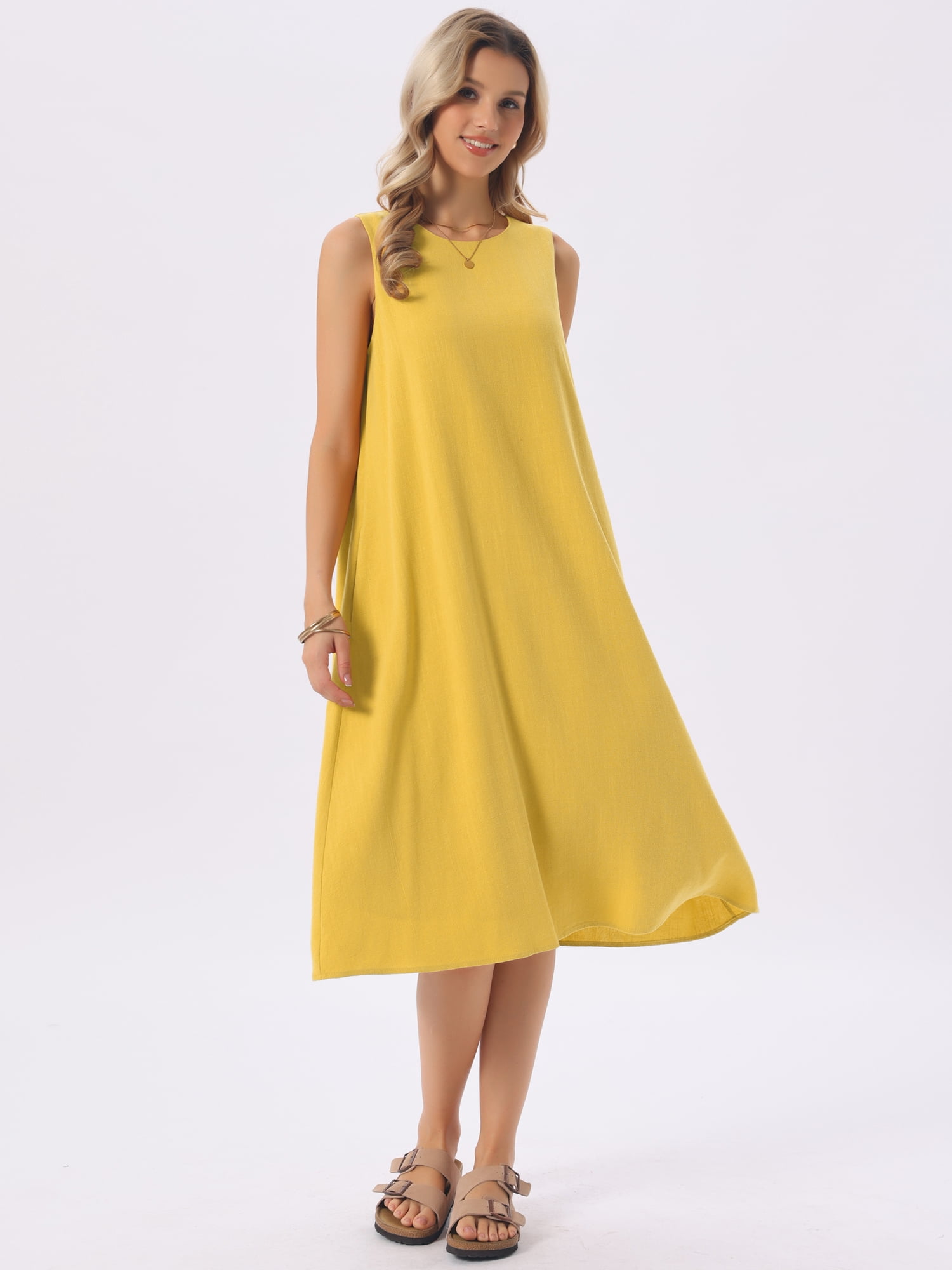 DARING DIVA Linen Sleeveless Dress Large Yellow