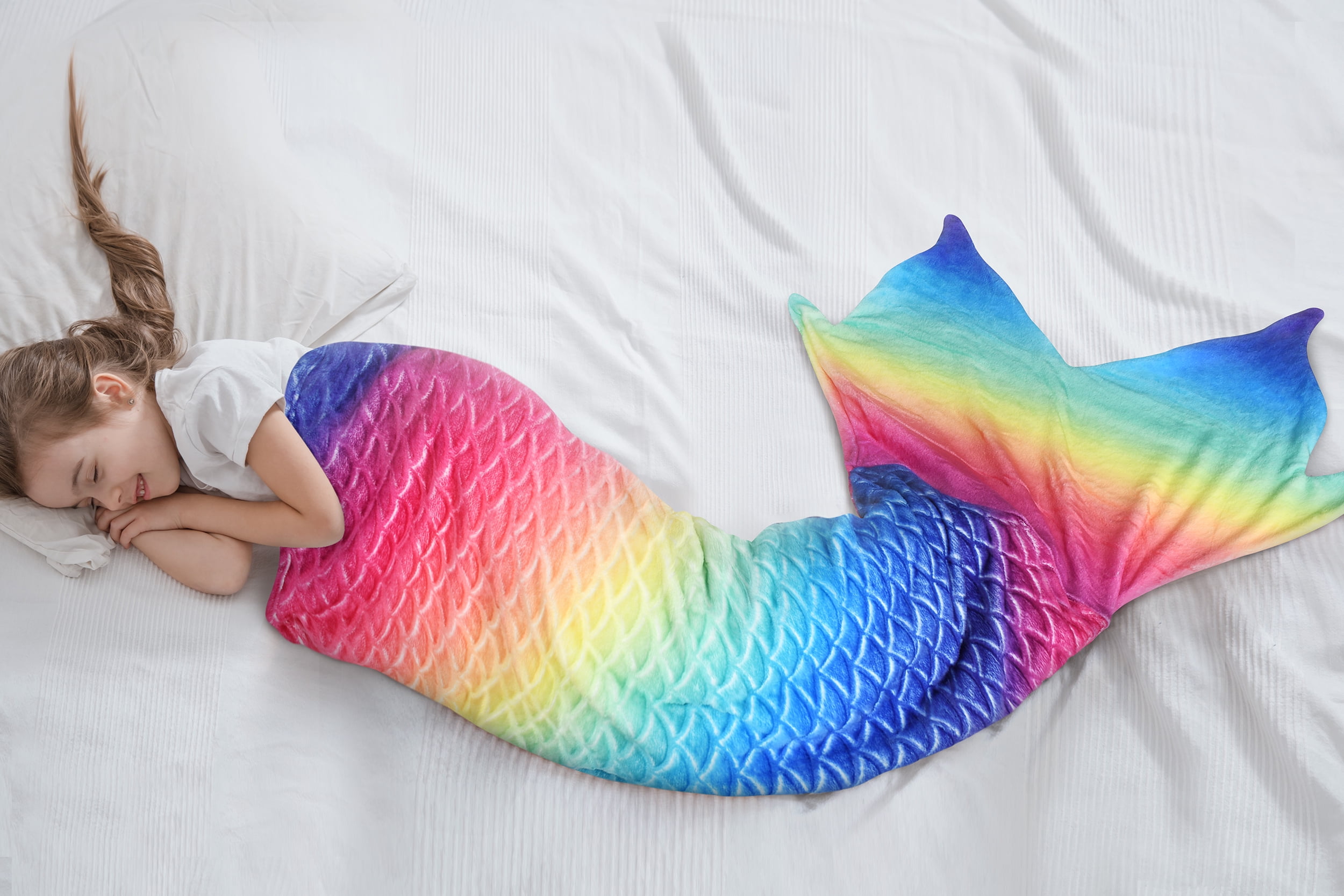 Catalonia Kids Cozy Fleece Mermaid Tail Blanket with Sleep Mask Soft Plush Rainbow Ombre Walmart