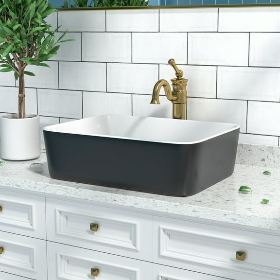 DeerValley DV-1V0001 Bathroom Vessel Sink 19" Rectangle Ceramic in Black