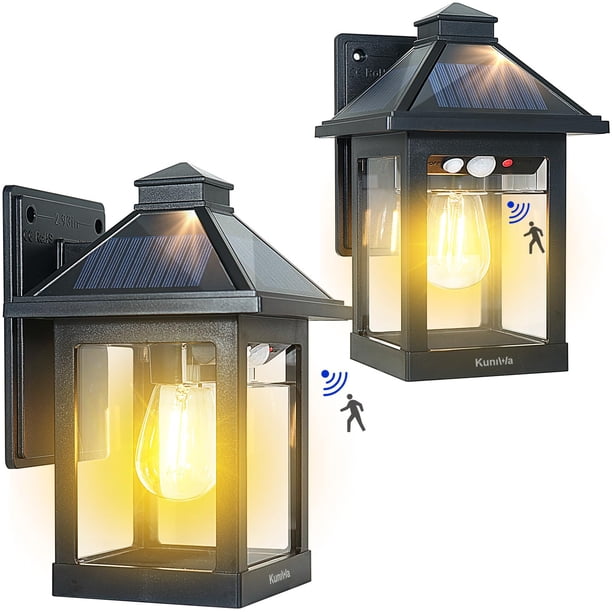 Farol solar de pared Kuniwa, paquete de 2 unidades, sensor de movimiento, impermeables