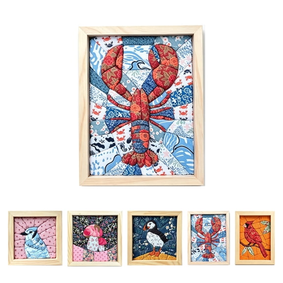 DIY Fabric Art Kit | No-Sew Fabric Mosaic Wall Art Craft with Frame & Tools, DIY Fabric Picture Kit for Adults, Handmade Home Wall Decor, Creative Hobby Gift, Beginner Craft (coastal lobster)
