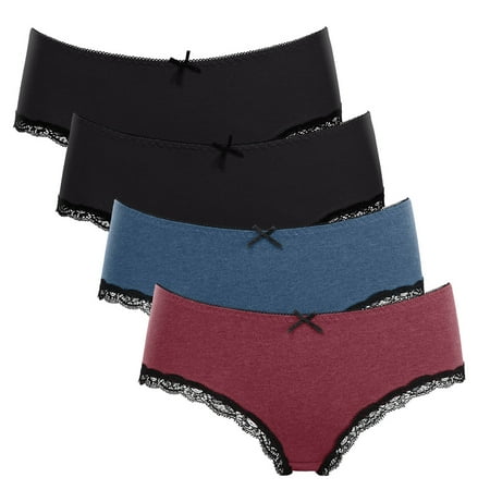 

Women s Lace Trim Underwear Cotton Mid Rise Breathable Panties 4-Packs