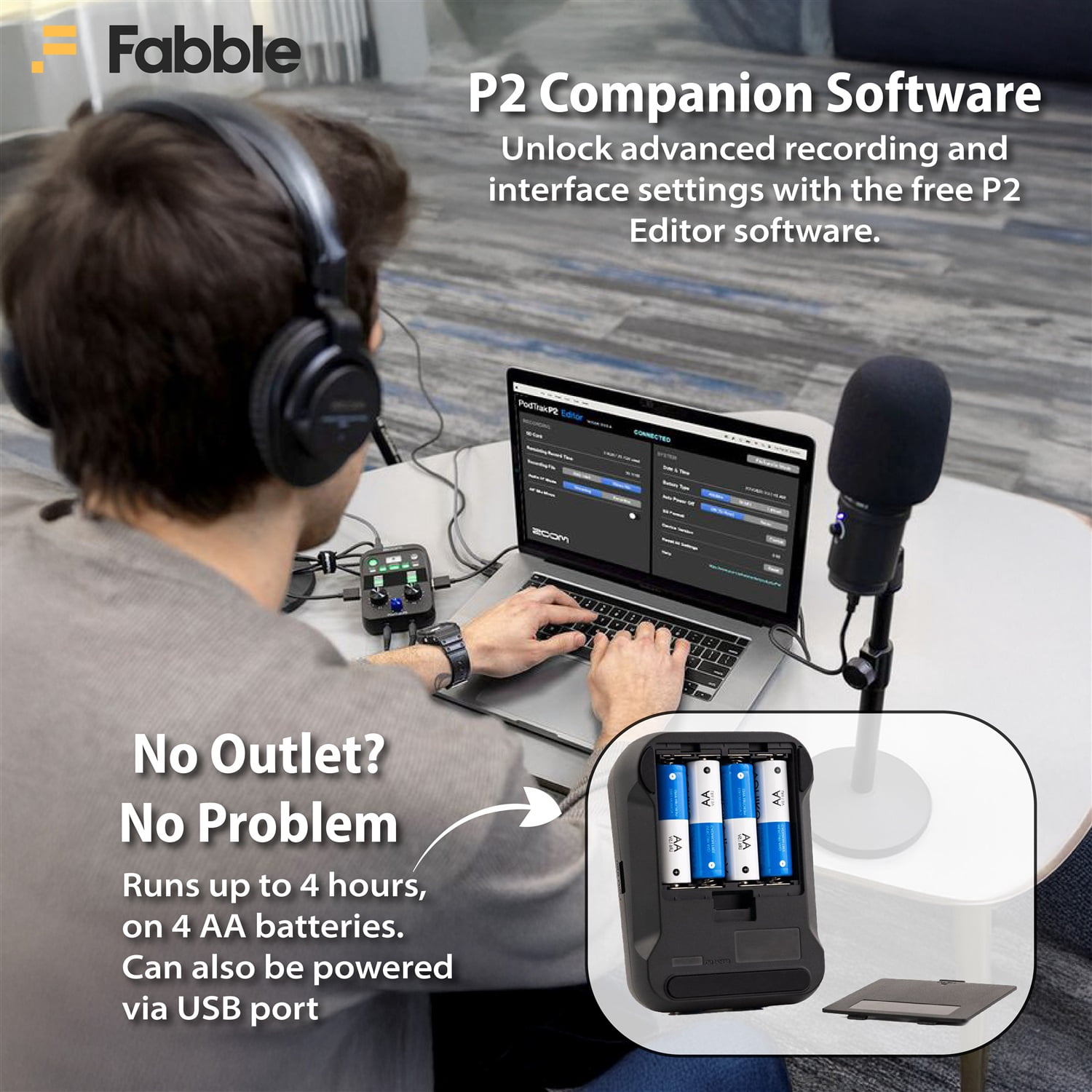Zoom PodTrak P2 Podcasting Bundle: Includes PodTrak P2 Recorder, 2 ZUM-2 Podcast Mic Packs, 32GB microSDHC Card, AA Rechargeable Battery Kit with Charger, and Premium Black Microfiber Cleaning Cloth