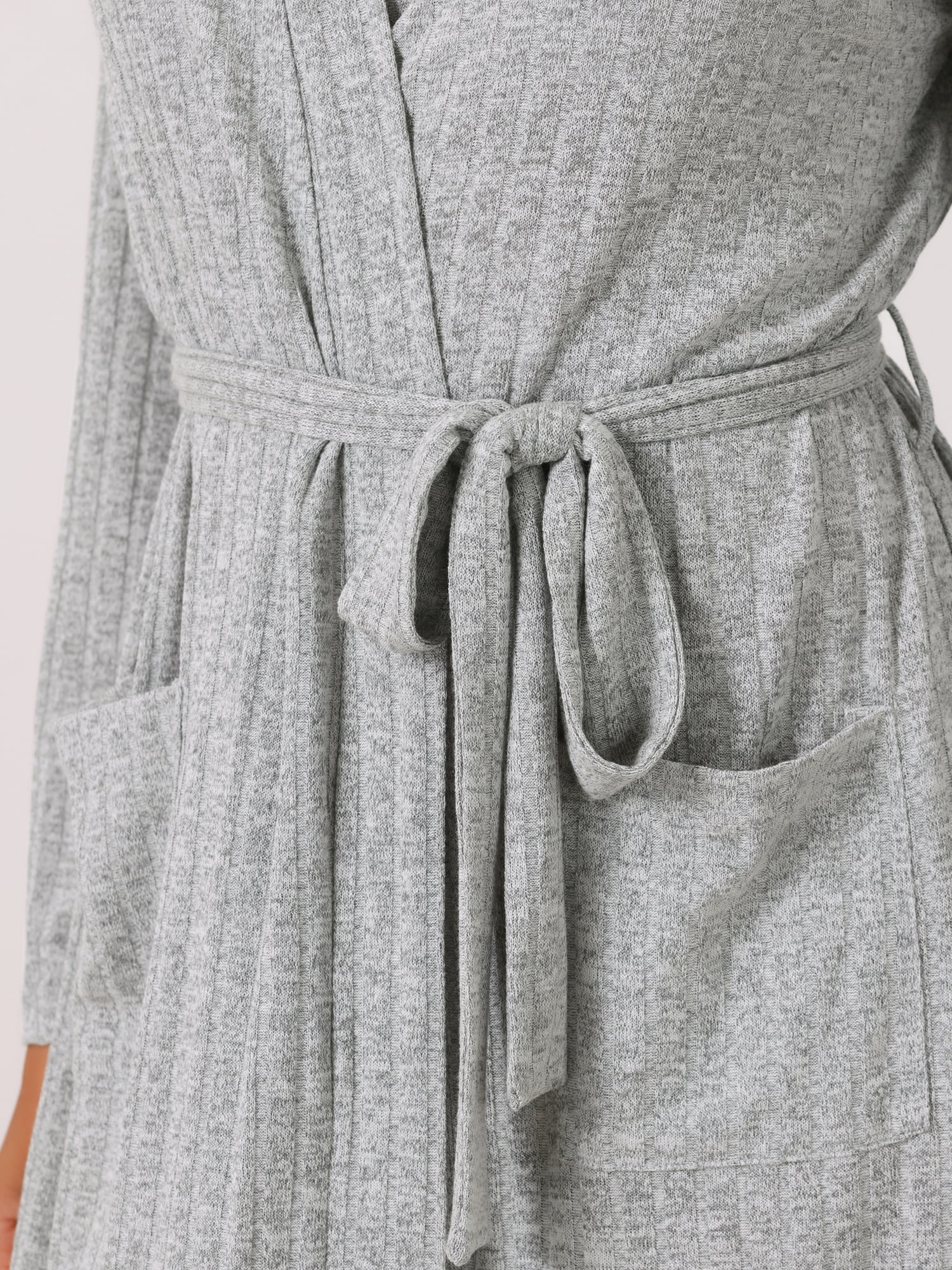 DARING DIVA Knit Robes Ribbed Tie Waist Knee Length Sleepwear M Gray
