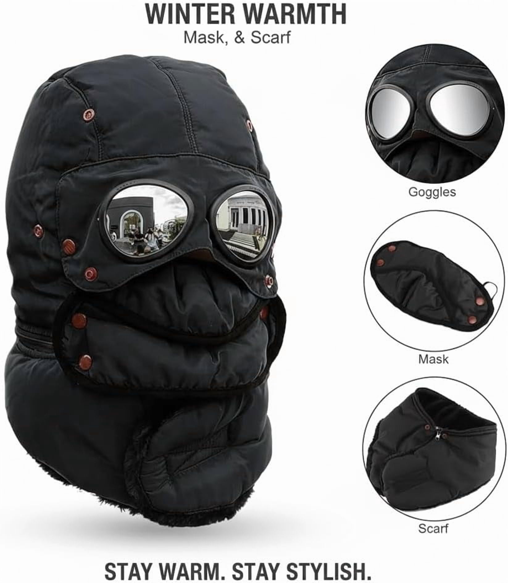 Winter Thermal Hat with Glasses Winter Pilot Hat Trapper Hats Goggles and Face Mask Outdoor Sport Ski