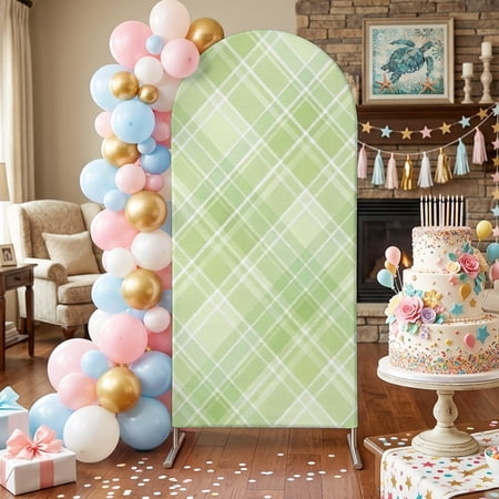 Green Plaid Arch Backdrop Covers 5 FT Rustic Farmhouse Abstract Stretchy Fitted Arched Stand Covers Party Arch Stand Cover Photo Booth for Wedding Birthday Decor