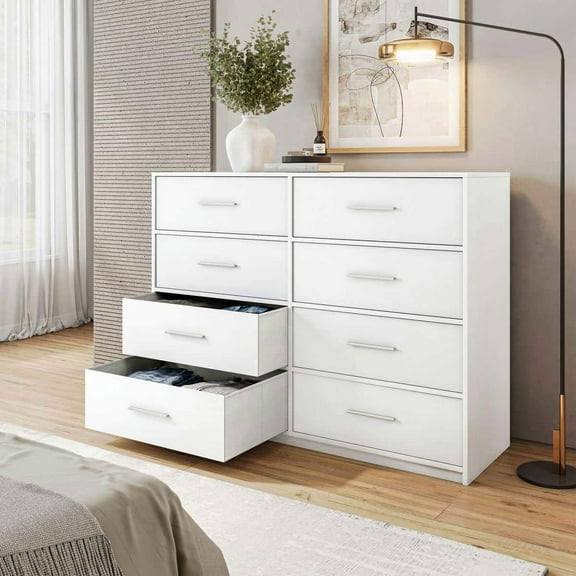 GVN Dresser,Chest of Drawers,8-Drawer Dresser with Large Fabric Drawers for Bedroom, Living Room, White