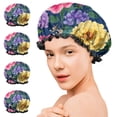 thumbnail image 7 of Shower Caps,Pioneer Flower Floral Print Pattern Waterproof Shower Cap for Women 4 Pieces,Double Reusable Hair Cover for Shower PEVA Elastic Stretch Hem, 7 of 7