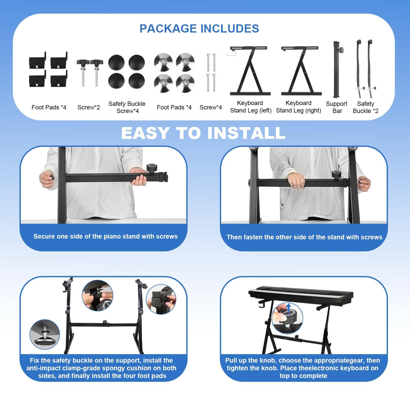 Luku Heavy Duty Piano Keyboard Stand with Wheels & Pads, Adjustable Portable Music Stand for 54/61/88 Key Keyboards