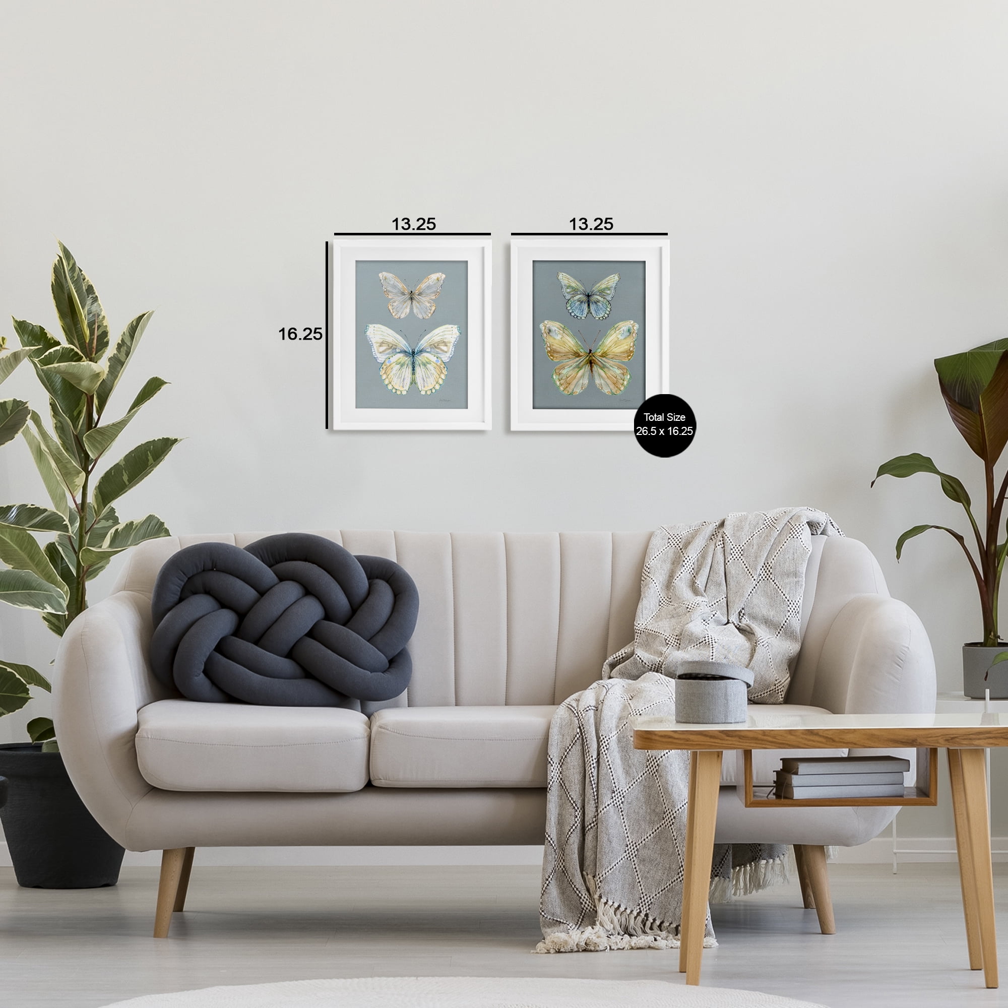 Stupell Industries Butterfly Pairs over Slate 2 Piece White Framed Print Under Glass Set, design by Carol Robinson