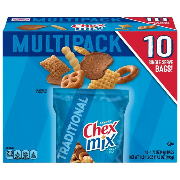 Chex Mix Snack Mix, Traditional, 1.75 oz Bags, 10 Count