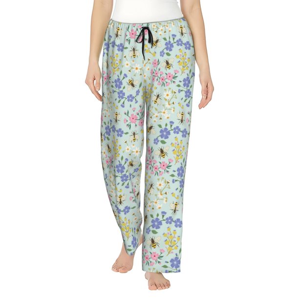Balery Honey Bees And Flowers Pantalones de pijama para mujer, pijamas ultraligeros, pantalones de estar por casa-Medium