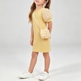 thumbnail image 2 of Fesfesfes Girls Short Puff Sleeve Ribbed Knit Dress with Matching Mini Crossbody Bag Round Neck A-Line Casual Summer Spring Outfit Ages 3-9 Years, 2 of 6