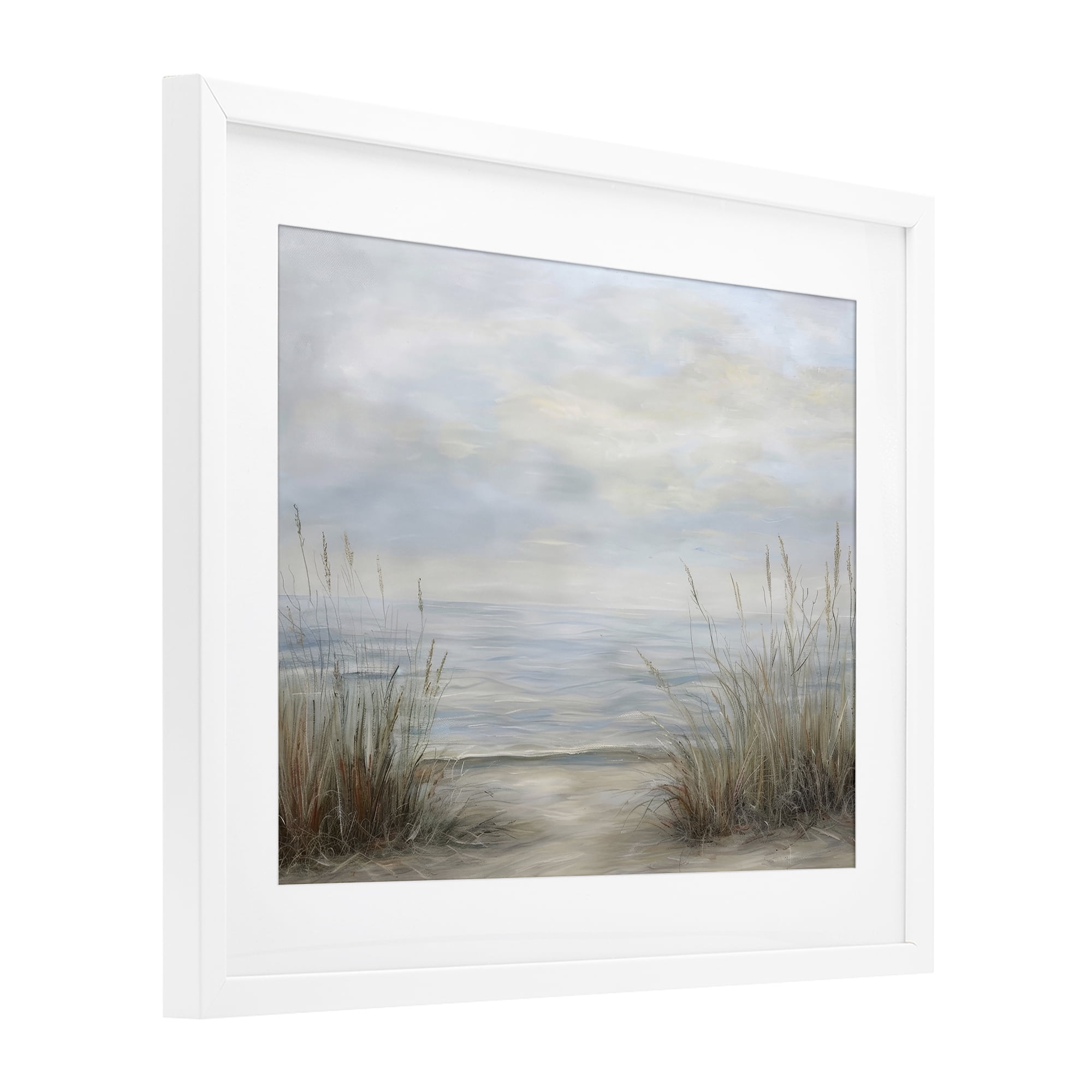 Stupell Industries Silent Beach with Seaside Dunes White Framed Print Under Glass, design by Petal Prints Design