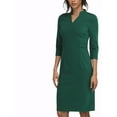 thumbnail image 2 of Vestido Midi de Manga 3/4 con Cuello Alto y Escote en V para Mujeres Inspire Chic L Verde Oscuro, 2 of 7