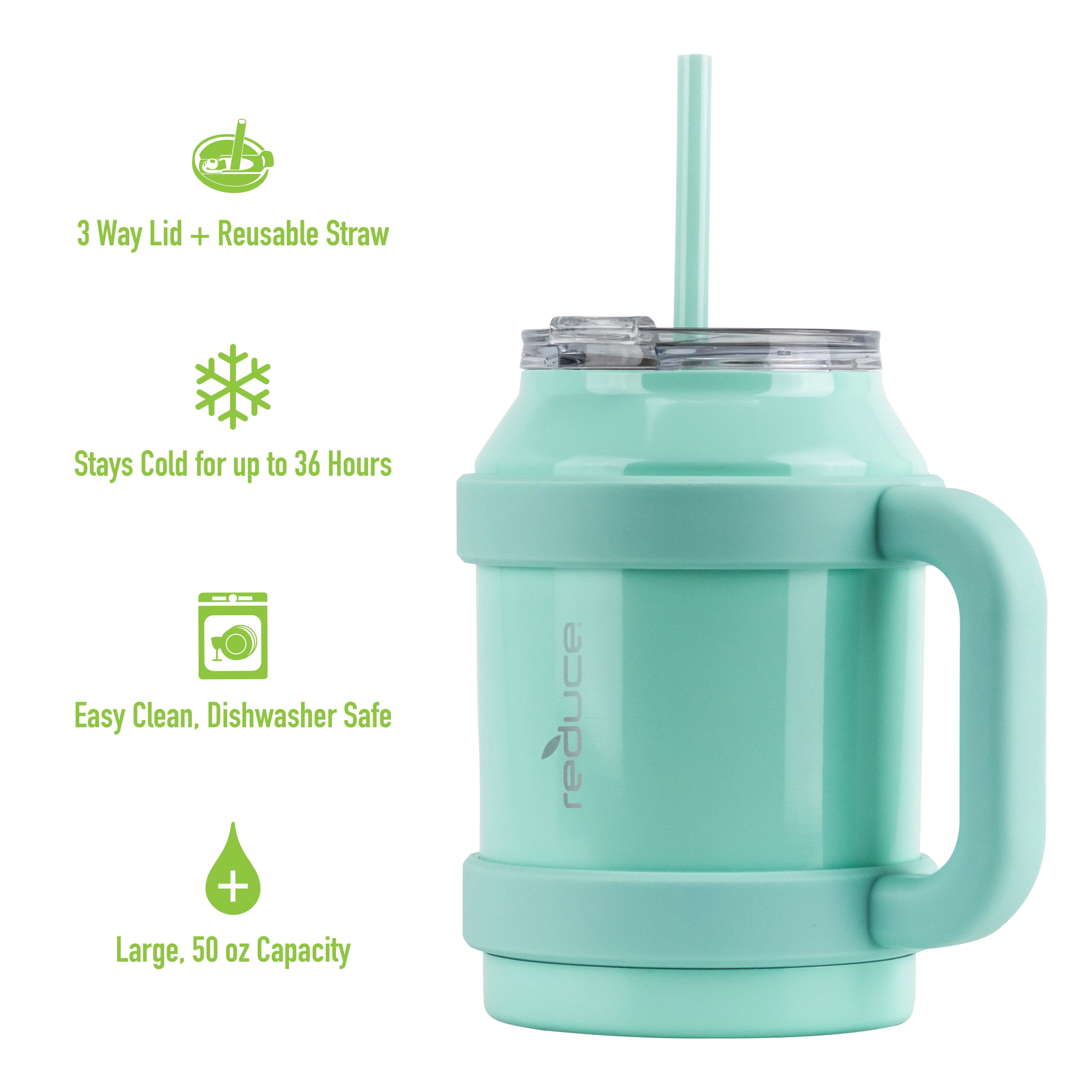 Reduce REDUCE 50 oz Mug Tumbler with Handle and Straw - Stainless Steel  with Sip-It-Your-Way Lid - Keeps Water Cold up to 36 Hours - Sw