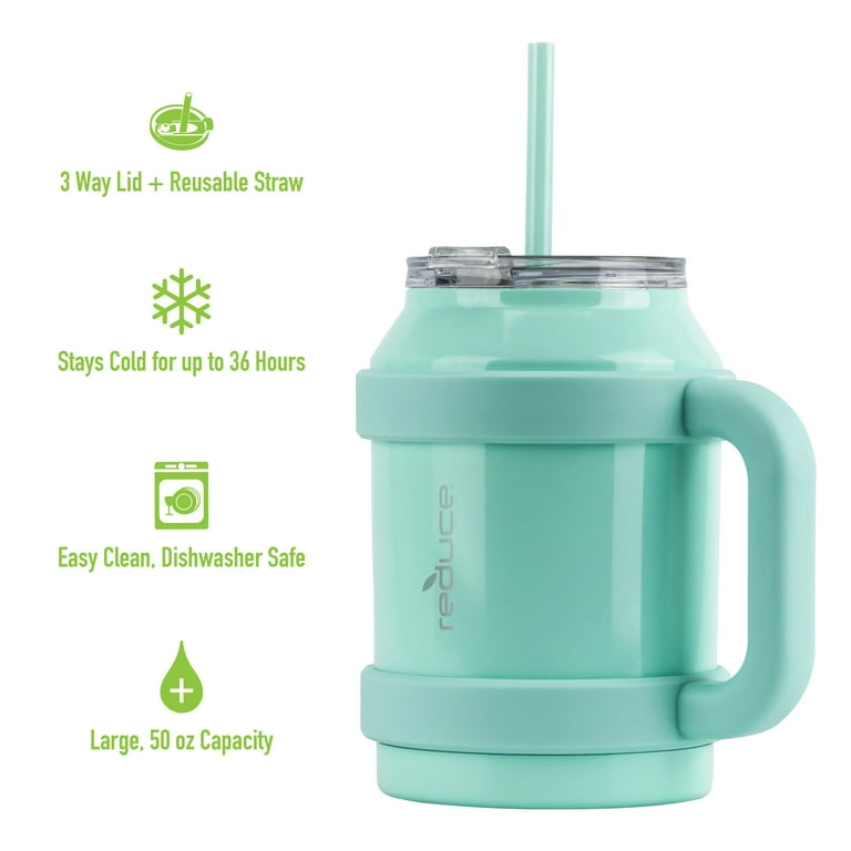 Reduce reduce 50 oz mug tumbler with handle and straw - stainless steel  with sip-it-your-way lid - keeps water cold up to 36 hours 