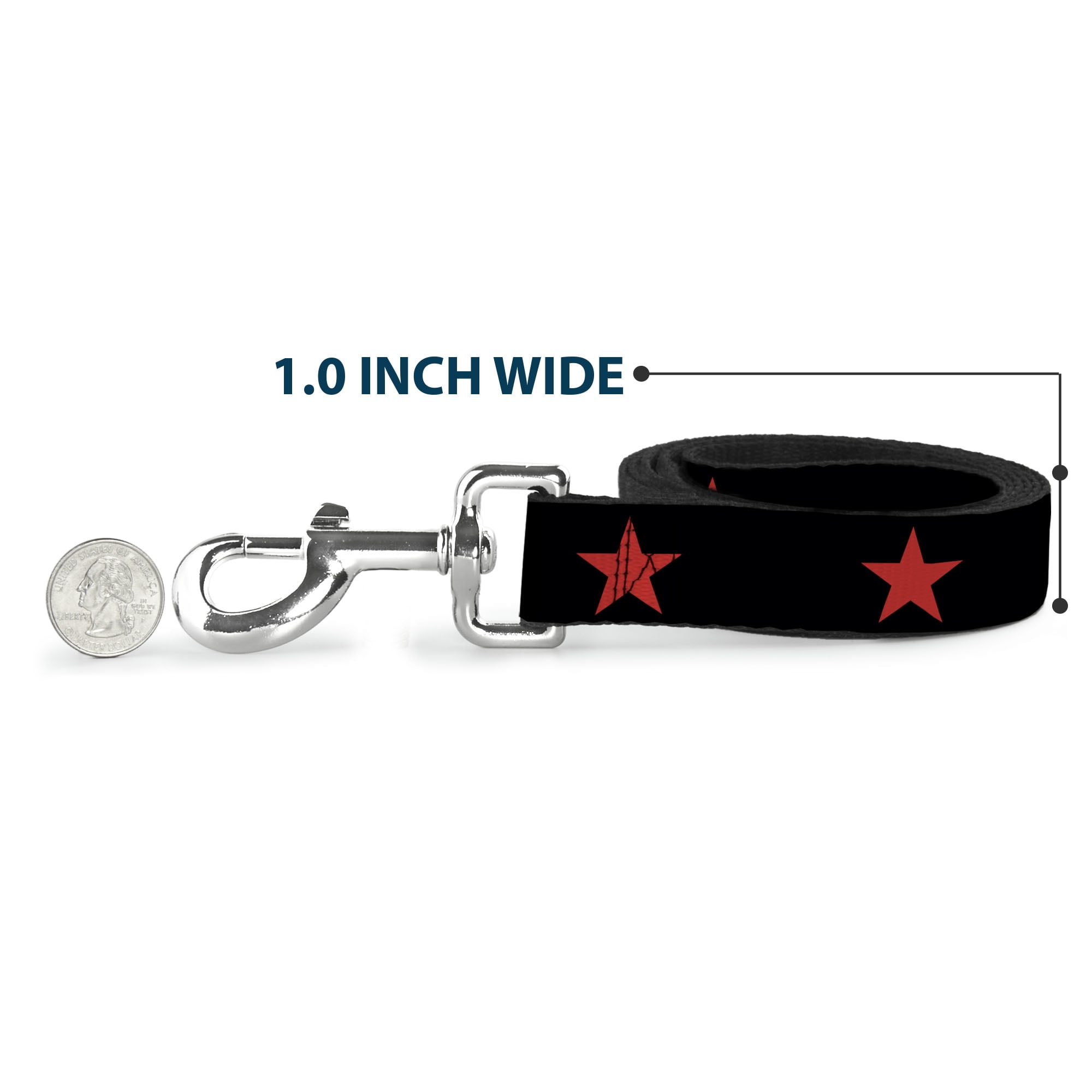 Buckle-Down Pet Leash, Dog Leash, Star Black Red, 6 Feet Long 1.0 Inch Wide