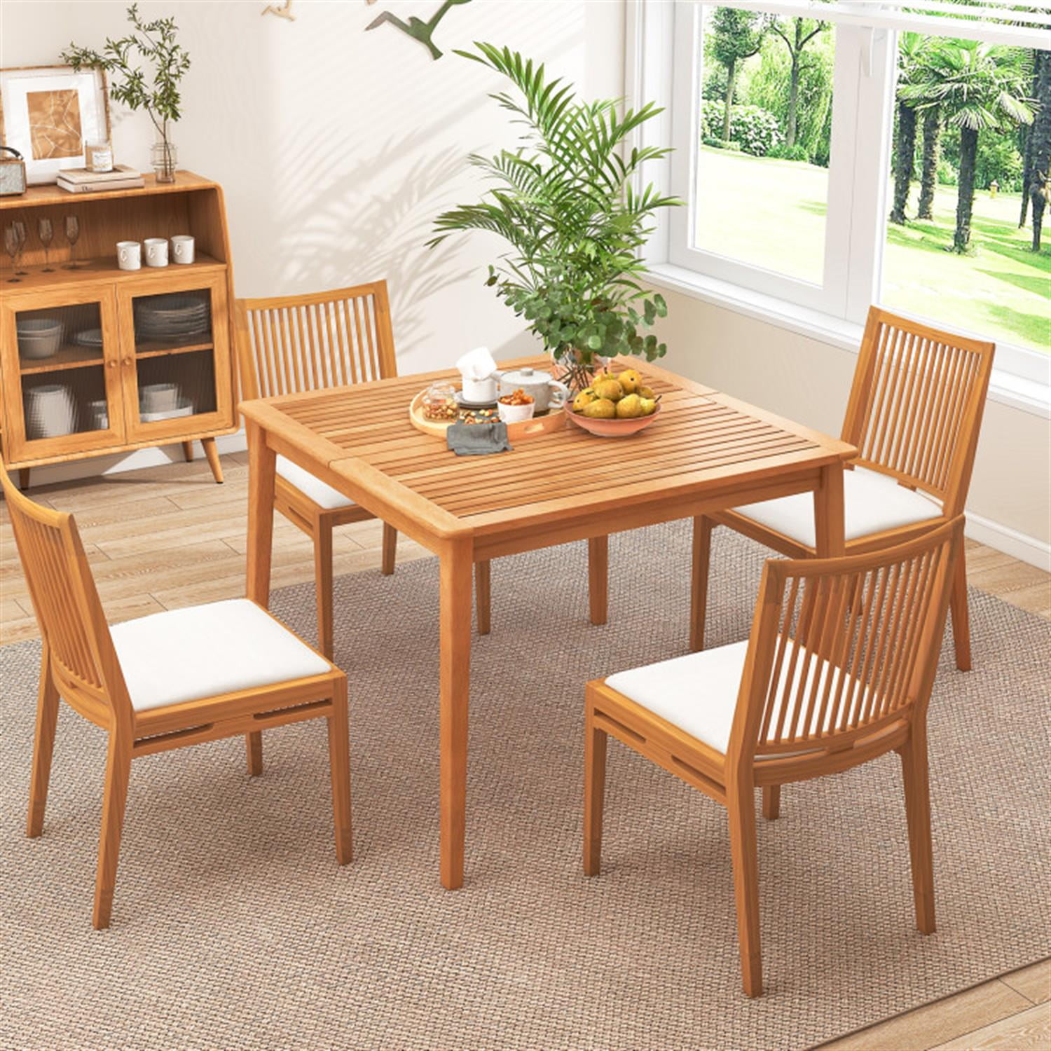 Demi Bonn Patio Outdoor Dining Table, 39" Acacia Wood Dining Square Bistro Table with 1.96" Umbrella Hole, Beige