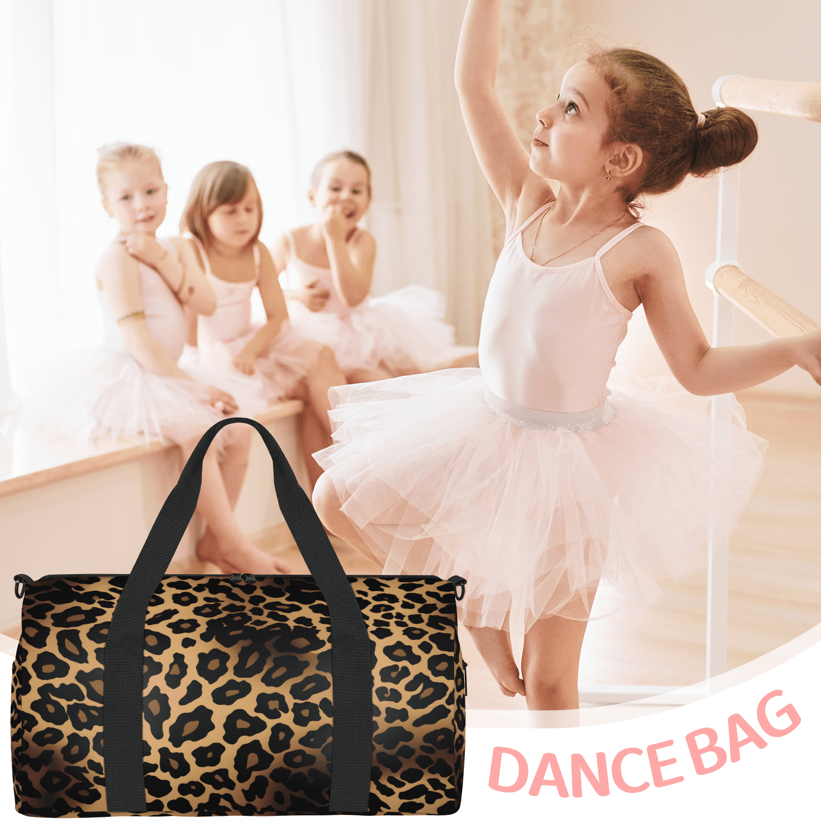 Herdesigns Leopard Cheetah Print Gym Bag for Women, Duffle Bag for Travel Sport, Lightweight Waterproof Carry on Weekender Overnight Dance Yoga Workout Bags