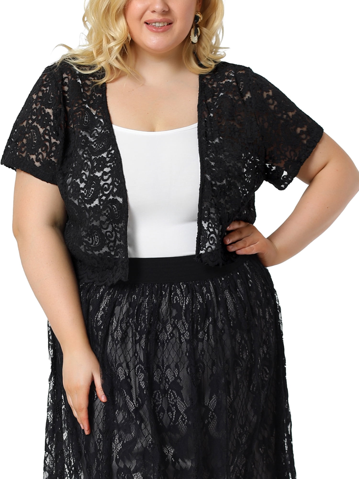 Unique Bargains Women's Plus Size Bolero Short Sleeve Lace Shrug Cardigan -  Walmart.com