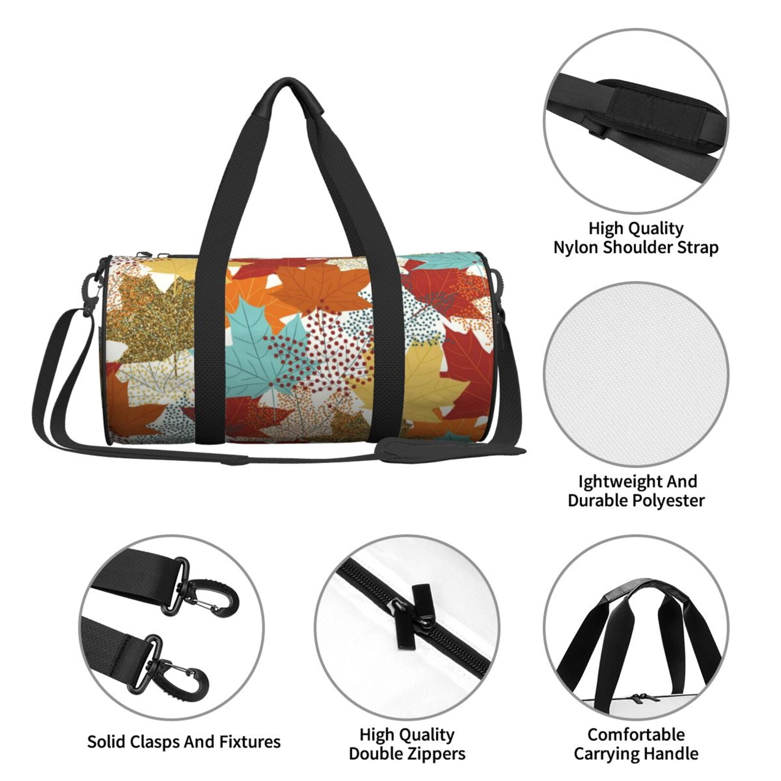 Vsdgher Fall Maple Leaves 45L Foldable Duffel Bag, Sports Gym Bag,Overnight Bag, Portable Weekender Bag for Airplanes