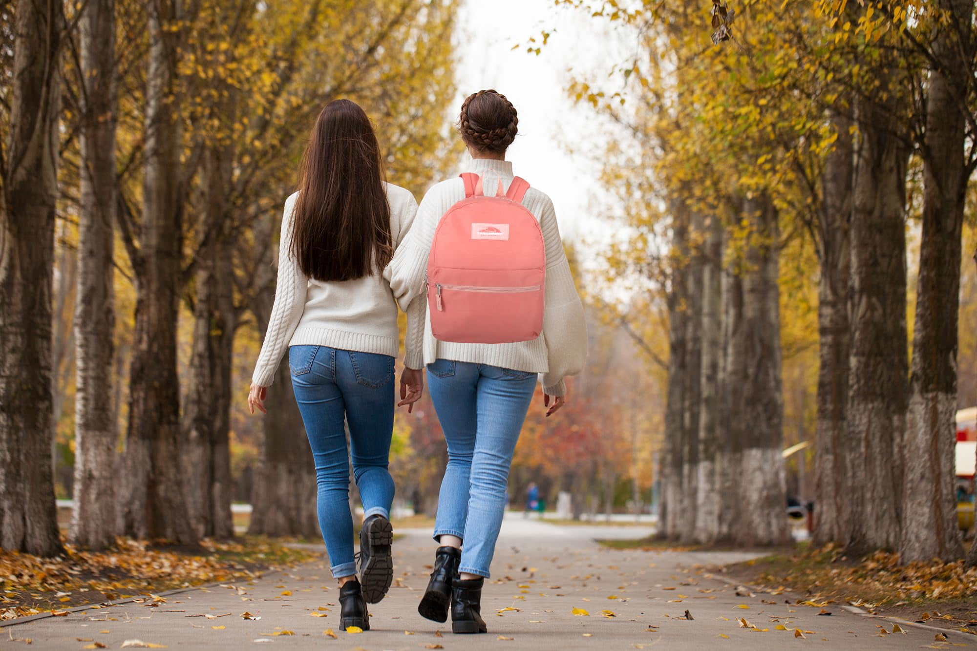 Trail Maker 24 Pack of Bulk Wholesale Basic and Classic 17 Inch Backpacks with Front Accessory Pocket and Dual Zipper Closure for Travel & Commuting in Assorted Womens 4 Color Pack