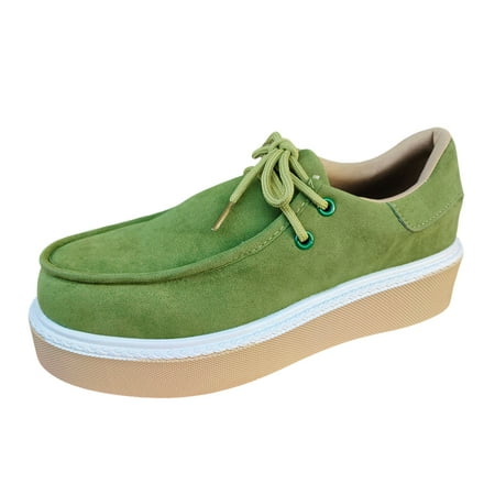 QYZEU Women s White Sneakers Women s Wedges Casual Shoes Ladies Fashion Retro Solid Lace Up Round Toe Thick Sole Casual Shoes Laces Walking Lightweight Shoes Green 39