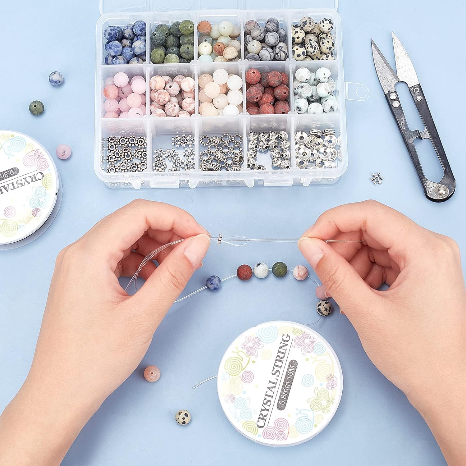 DIY Stretch Bracelets Making Kits Including Frosted Natural Gemstone Round Beads Alloy Spacer Beads Iron Beading Needles Gemstone Beads: 8~8.5mm Hole: 1mm 250pcs/set