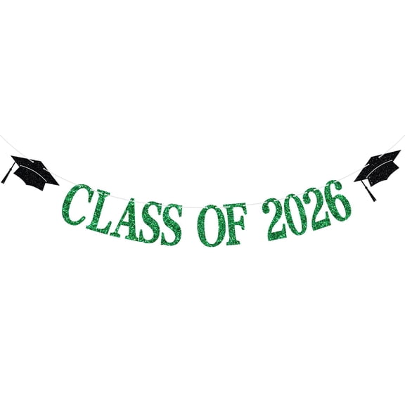Class of 2026 Banner, Congratulations/You Did It, So Proud of You, Senior High School College Graduation Party Decorations Supplies Green Glitter