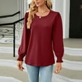 thumbnail image 2 of Diufon Fall Tunics for Women Round Neck Puff Ruffle Long Sleeve Tops Casual Solid Color Blouses, 2 of 4