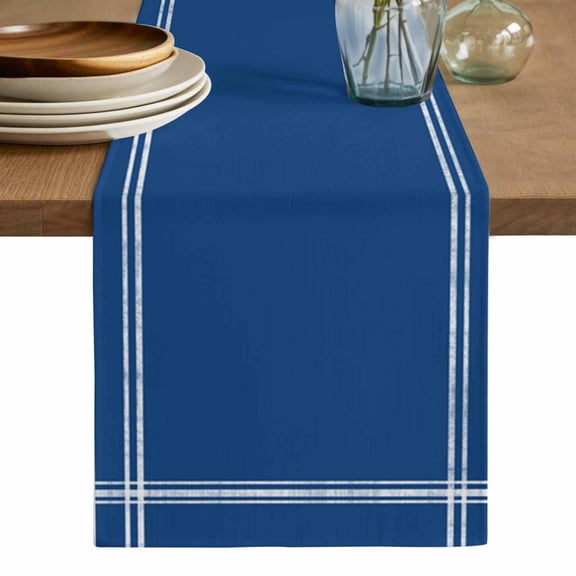 Pure Navy Blue Table Runner, Simple Solid Color Washable Cotton Linen Table Runners 48 Inches Long, Dresser Scarf Runner for Nightstand/Coffee/End Tables 13''x48''