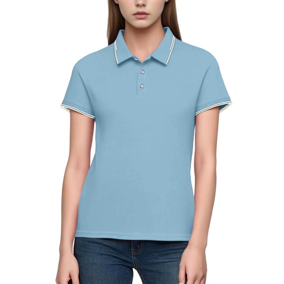 DPTALR Women's Casual Short Sleeve Lapel Shirt,Light Blue,Size M