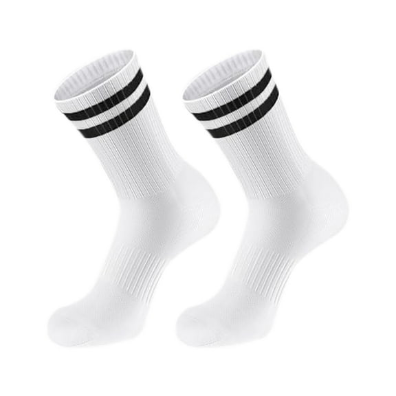 Arlun 1 Pair Unisex Athletic Crew Socks with Classic Two Stripes Design for Sports School and Casual Wear Comfort Breathable Mid-Calf Performance Cushioned Socks for Men Women White One Size