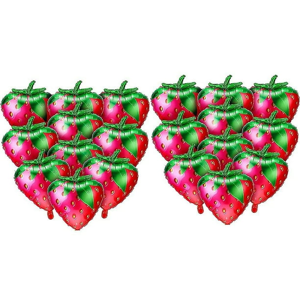 Globos de fresa de 20 piezas, globos de Mylar de aluminio de fresa dulce, compatibles con cumpleaños temático de fresa para niñas