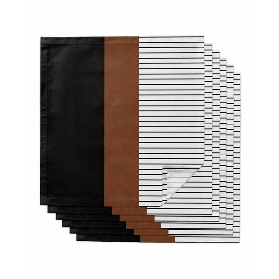 Black Brown Cloth Napkins Washable Set of 6, Contemporary Striped Boho Art Reusable Dinner Table Napkins Cloth Bulk for Weddings Kitchen Restaurants Hotel Events Parties 20 x 20 Inch