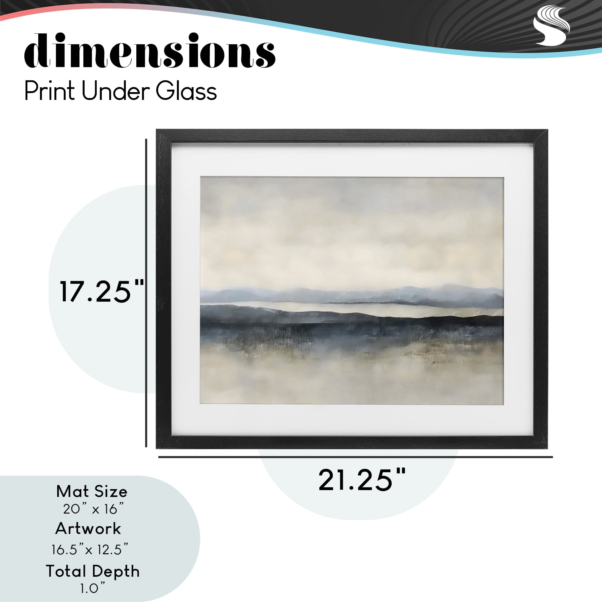 Stupell Industries Misty Muted Horizon Black Framed Print Under Glass, design by Riley B