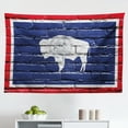 thumbnail image 1 of Wyoming Tapestry, Retro Style Poster Design of Equality State of America Texts and Landscape, Fabric Wall Hanging Decor for Bedroom Living Room Dorm, 2 Sizes, Dust and Dark Taupe, by Ambesonne, 1 of 1
