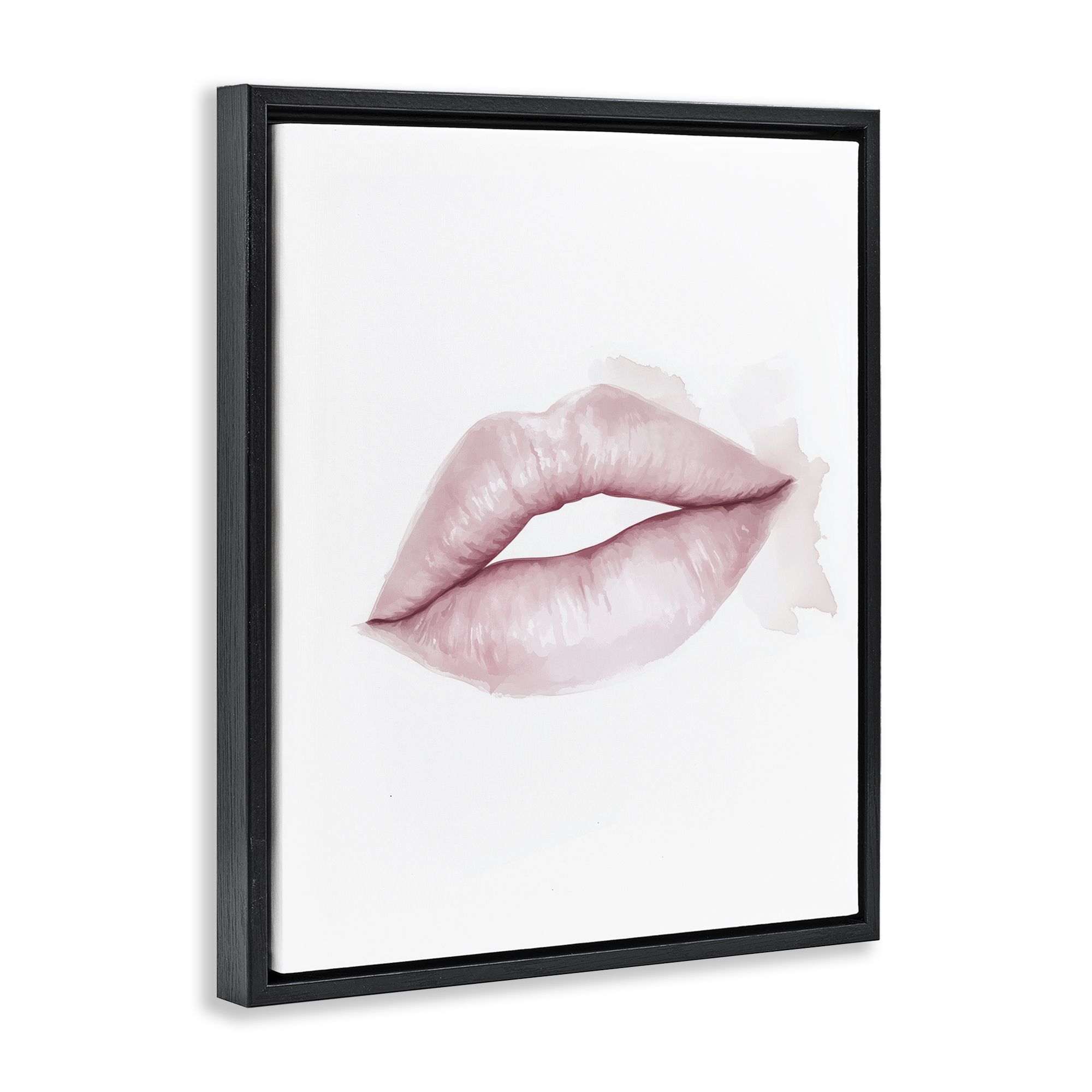 Pink Lips Watercolor Black Framed Floater Canvas Wall Art, design by Christine Simpson Art