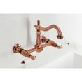 thumbnail image 3 of Kingston Brass KS126PLAC Heritage Double-Handle 2-Hole Wall-Mount Bridge Kitchen Faucet in Antique Copper, 3 of 8