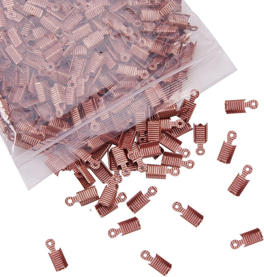 1000 PCS Red Copper Color Brass Cord Ends Folding Crimp Ends Fold Over Crimp Cord Tips/Ends Terminators End Jewelry Findings Tips for Leather diy