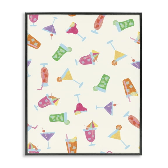 Stupell Industries Summertime Cocktails Patterns Food & Beverage Painting Black Framed Art Print Wall Art, 11 x 14