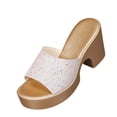 thumbnail image 3 of Women's Wide Width Glitter Platform Mules, Chunky Block Heel Peep Toe Slide Sandals, Comfortable Casual Fall Heels, Black/White, 3 of 10