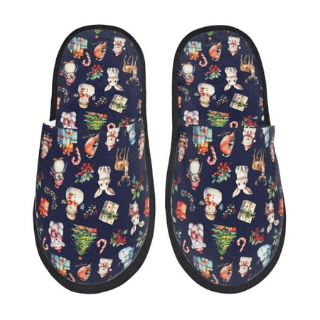 

Adobk Christmas Critters Delight Print Slippers Indoor Outdoor Retro Slippers House Soft Fluffy Slides Cushion Furry Slippers-Large
