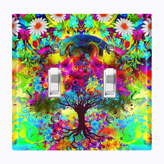 Metal Light Switch Plate Outlet Cover (Flower Tree - Double Toggle)