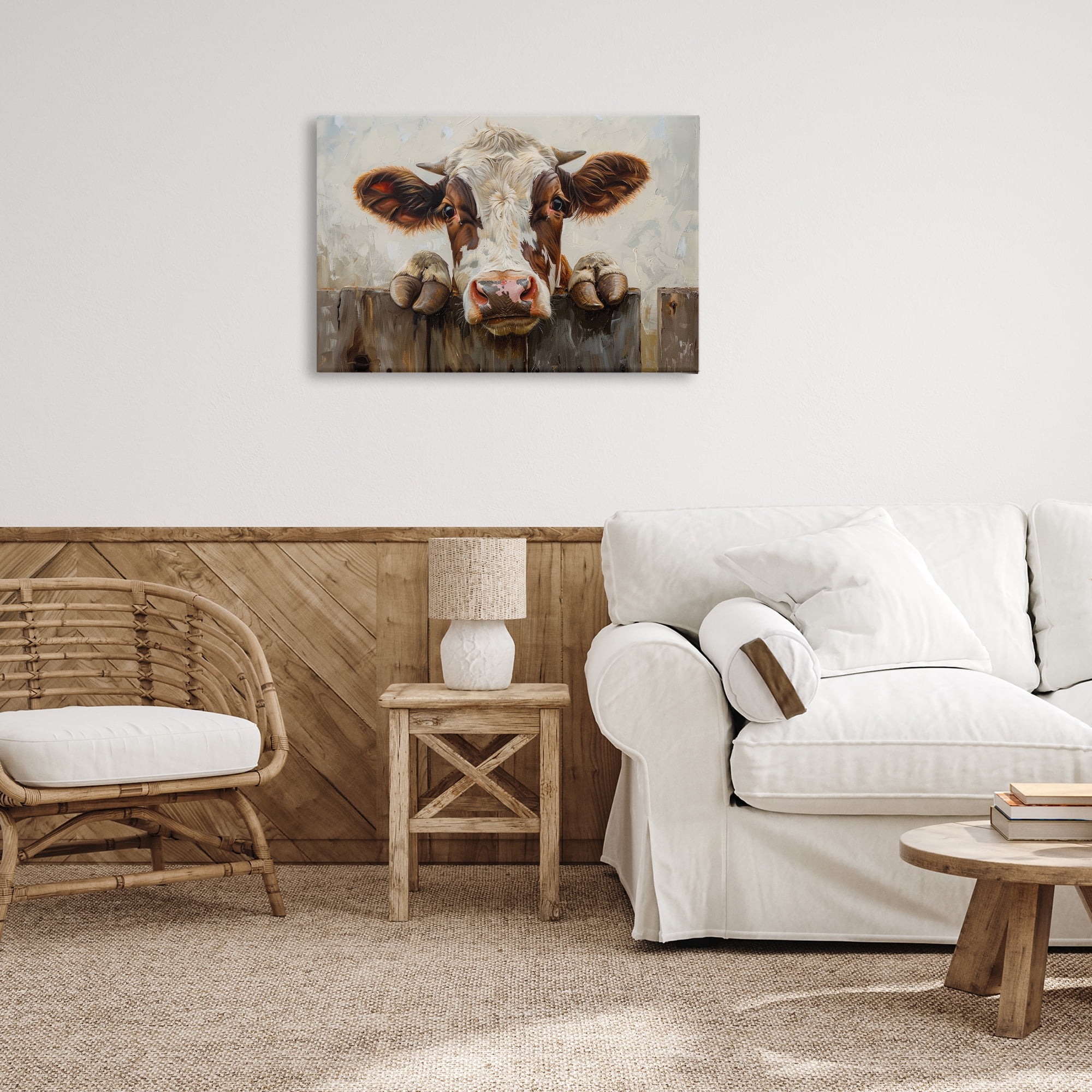 Stupell Industries Cow On Fence Animals & Insects Painting Gallery Wrapped Canvas Art Print Wall Art, 30 x 20