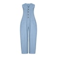 thumbnail image 6 of HBYJLZYG Women's Sleeveless V-Neck Button Front Jumpsuit with Relaxed Straight Leg and Front Patch Pockets, Crafted from a Breathable Cotton-Linen Blend for Effortless Summer Style, 6 of 6