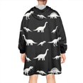 thumbnail image 2 of Wearable Oversized Blanket,Black Cartoon Dinosaurs Silhouette Pattern Wearable Blanket Hoodie for Adults,Cozy Hooded Blankets with Super Pockets,Super Warm Fuzzy Pullover for Women & Men, 2 of 6